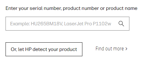 Device identifying information includes model numbers, serial numbers, product numbers, product name, etc. Find your product's Resources or Downloads page.